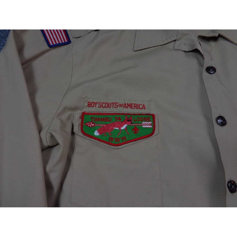 Vintage Boy Scouts of America Shirt Mens L Brown Assistant Scoutmaster Patches - Picture 5 of 14